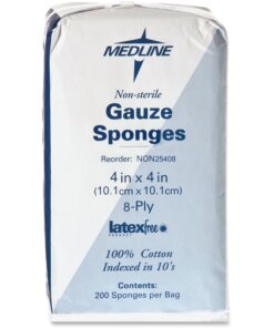 Medline Nonsterile Woven Gauze Sponges - 8 Ply - 4" x 4" - 200/Box - White