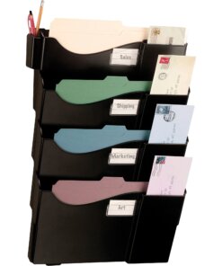 Officemate Grande Central Wall Filing System - 4 Pocket(s) - 23.5" Height x 16.6" Width x 4.8" Depth - Black - 1 / Pack