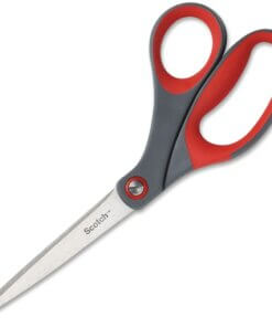 Scotch Precision Scissors - Bent Handles - 8" Overall Length - Left/Right - Stainless Steel - Red, Gray - 1 Each