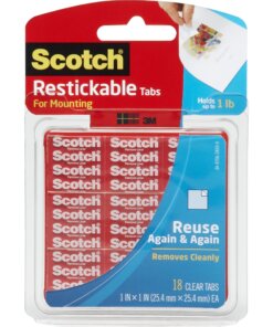 Scotch Restickable Mounting Tabs - 1" Length x 1" Width - 18 / Pack - Clear