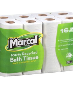 Marcal 100% Recycled Soft/Strong Bath Tissue - 2 Ply - 4.20" x 3.60" - 168 Sheets/Roll - White - Hypoallergenic, Septic Safe, Strong, Soft - For Bathroom - 16 Rolls Per Pack - 1 Each