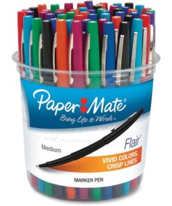 Paper Mate Flair - Medium Pen Point - Black, Purple, Blue, Red, Green, Orange, Magenta, Turquoise, Lime Water Based Ink - 48 / Canister