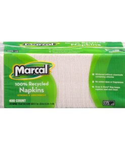 Marcal 100% Recycled Luncheon Napkins - 1 Ply - 12.50" x 11.40" - White - Paper - Hypoallergenic, Dye-free, Fragrance-free, Strong, Absorbent - For Food Service, Office Building, Lunch - 400 / Pack