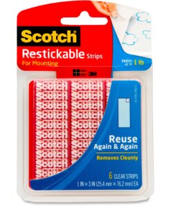 Scotch Restickable Strips - 3" Length x 1" Width - 6 / Pack - Clear