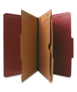 Nature Saver 2/5 Tab Cut Legal Recycled Classification Folder - 8 1/2" x 14" - 2" Expansion - 4 Fastener(s) - 2" Fastener Capacity for Folder, 1" Fastener Capacity for Divider - 2 Pocket(s) - 2 Divider(s) - Pressboard - Red - 100% Recycled - 10 / Box