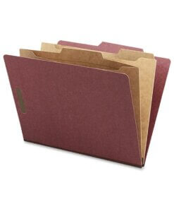 Nature Saver 2/5 Tab Cut Letter Recycled Classification Folder - 8 1/2" x 11" - 2" Expansion - 4 Fastener(s) - 2" Fastener Capacity for Folder, 1" Fastener Capacity for Divider - 2 Pocket(s) - 2 Divider(s) - Pressboard - Red - 100% Recycled - 10 / Box