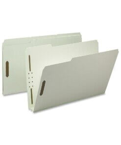 Nature Saver 1/3 Tab Cut Legal Recycled Fastener Folder - 8 1/2" x 14" - 2" Expansion - 2 Fastener(s) - 2" Fastener Capacity for Folder - Top Tab Location - Assorted Position Tab Position - Pressboard, Tyvek - Gray/Green - 100% Recycled - 25 / Box