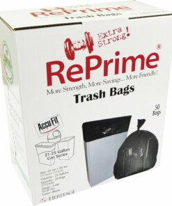 Heritage Accufit RePrime Trash Bags - 23 gal Capacity - 28" Width x 45" Length - 0.90 mil (23 Micron) Thickness - Low Density - Black - Linear Low-Density Polyethylene (LLDPE) - 50/Box - Waste Disposal, Garbage