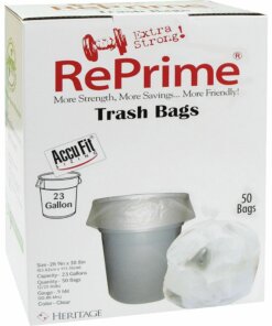 Heritage Accufit RePrime Trash Bags - 23 gal Capacity - 28" Width x 45" Length - 0.90 mil (23 Micron) Thickness - Low Density - Clear - Linear Low-Density Polyethylene (LLDPE) - 50/Box - Waste Disposal, Garbage