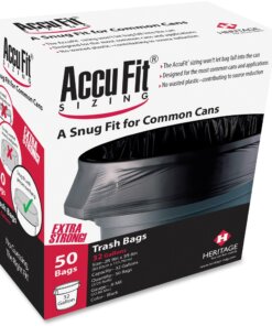 Heritage Accufit Reprime 32 Gallon Can Liners - 32 gal Capacity - 33" Width x 44" Length - 0.90 mil (23 Micron) Thickness - Low Density - Black - Linear Low-Density Polyethylene (LLDPE) - 50/Box - Garbage