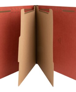 Nature Saver 2/5 Tab Cut Letter Recycled Classification Folder - 8 1/2" x 11" - 6 Fastener(s) - 2" Fastener Capacity for Folder, 1" Fastener Capacity for Divider - 2 Divider(s) - Pressboard - Red - 100% Recycled - 10 / Box