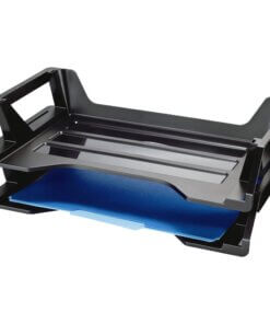 Officemate Achieva&reg; Recycled Side Load Letter Tray, 2/Pack - 5.4" Height x 15.1" Width x 8.9" Depth - Desktop - Stackable - 30% - Black - Plastic - 2 / Pack