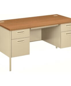 HON Metro Classic HP3262 Pedestal Desk - 60" x 30" x 29.5" - 5 x Box, File Drawer(s) - Double Pedestal - Square Edge - Finish: Putty