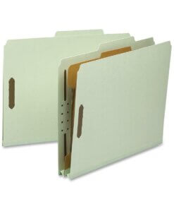 Nature Saver 2/5 Tab Cut Letter Recycled Classification Folder - 8 1/2" x 11" - 2" Expansion - Prong K Style Fastener - 2" Fastener Capacity for Folder, 1" Fastener Capacity for Divider - 1 Divider(s) - Tyvek, Fiberboard, Pressboard - Gray/Green - 100% Recycled - 10 / Box