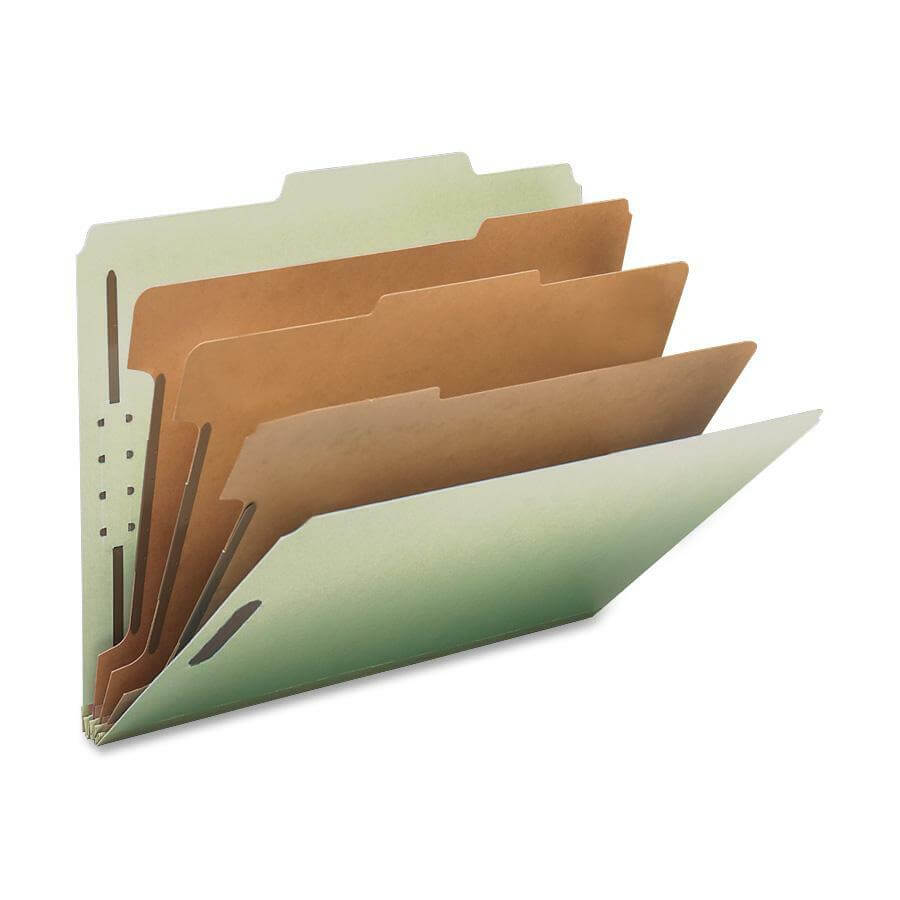 Nature Saver 2/5 Tab Cut Letter Recycled Classification Folder - 8 1/2" x 11" - 3" Expansion - Prong K Style Fastener - 2" Fastener Capacity, 1" Fastener Capacity for Divider - 3 Divider(s) - Tyvek, Fiberboard, Pressboard - Gray/Green - 100% Recycled - 10 / Box