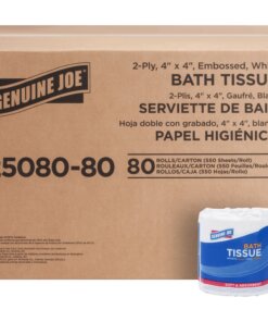 Genuine Joe Embossed Roll Bath Tissue - 2 Ply - 4" x 4" - 550 Sheets/Roll - White - Soft, Absorbent, Perforated - For Restroom - 80 / Carton