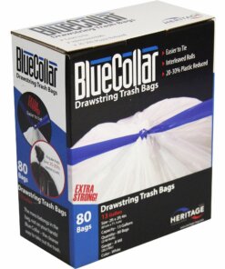BlueCollar 13-gallon Drawstring Trash Bags - 13 gal Capacity - 24" Width x 28" Length - 0.80 mil (20 Micron) Thickness - White - 80/Box - Garbage