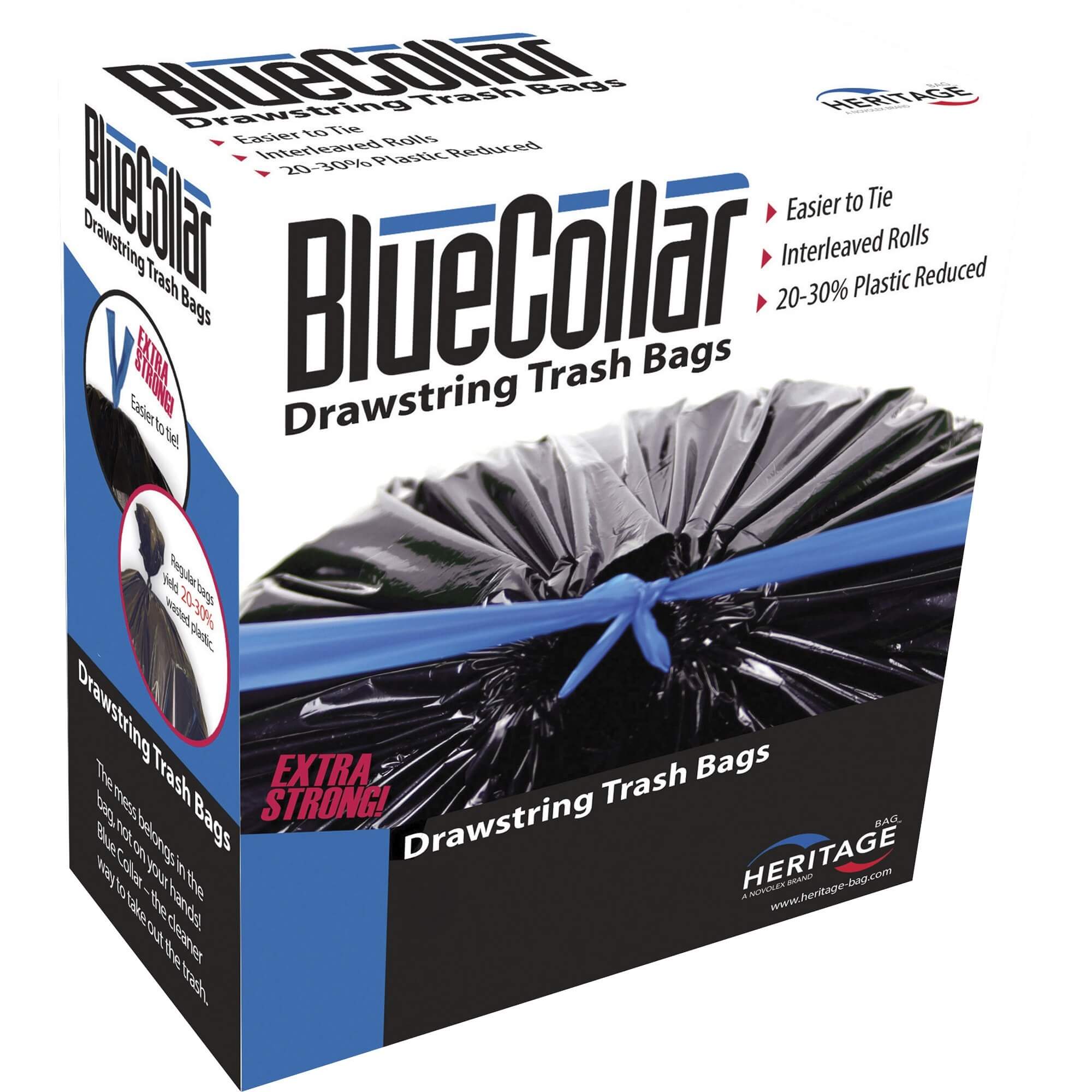 BlueCollar 30-gallon Drawstring Trash Bags - 30 gal Capacity - 30" Width x 34" Length - 1 mil (25 Micron) Thickness - Black - 40/Box - Garbage
