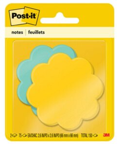 Post-it&reg; Super Sticky Die-Cut Notes - 150 x Assorted - 3" x 3" - Daisy - Yellow, Blue - Self-adhesive - 2 / Pack