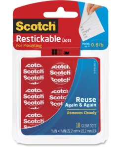Scotch Restickable Mounting Tabs - 1" Length x 0.88" Width - 18 / Pack - Clear