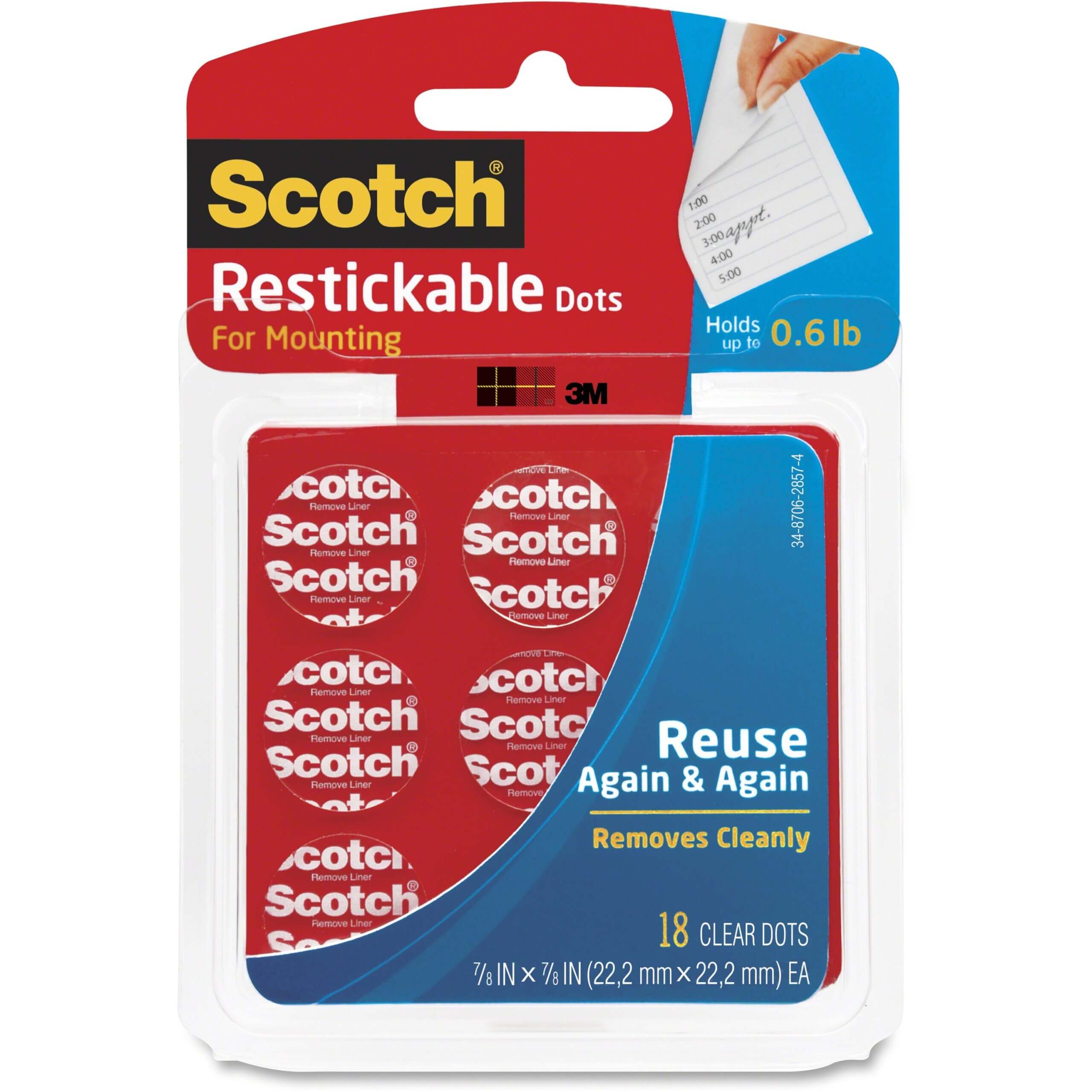 Scotch Restickable Mounting Tabs - 1" Length x 0.88" Width - 18 / Pack - Clear
