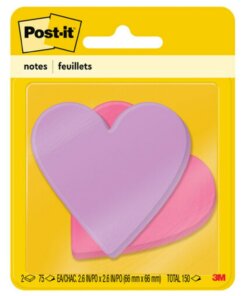 Post-it&reg; Die-Cut Notes - 3" x 3" - Star, Heart - 75 Sheets per Pad - Unruled - Purple, Pink - Self-adhesive, Self-stick - 1 / Pack