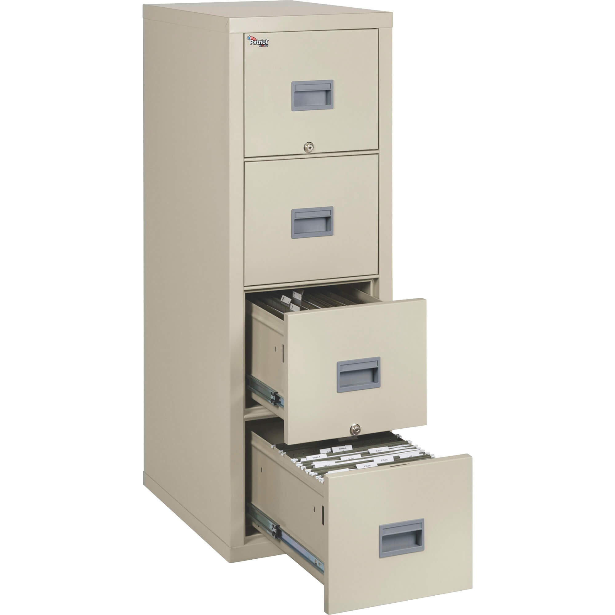 FireKing Patriot Series 4-Drawer Vertical Files - 17.7" x 25" x 52.8" - 4 x Drawer(s) for File - Legal, Letter - Vertical - Fire Proof, Impact Resistant, Locking Drawer, Scratch Resistant, Ball Bearing Slide, Recessed Handle - Parchment - Gypsum, Steel