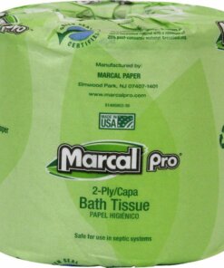 Marcal Pro 100% Recycled Bathroom Tissue - 2 Ply - 4" x 4" - 240 Sheets/Roll - White - Lint-free, Dye-free, Bleach-free, Fragrance-free, Strong, Absorbent, Septic Safe, Eco-friendly, Chlorine-free - For Bathroom, Skin - 48 / Carton
