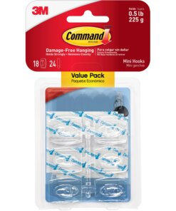 Command Mini Clear Hooks with Clear Strips - 7.94 oz (225 g) Capacity - 1.1" Length - Plastic - Clear - 18 / Pack