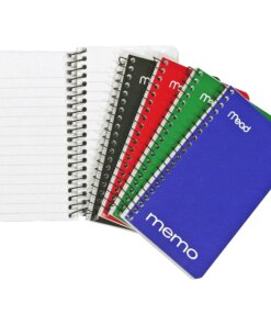 Mead Wirebound Memo Notebook - 60 Sheets - Wire Bound - 15 lb Basis Weight - 3" x 5" - White Paper - Black Binder - AssortedCardboard, Nylon Cover - Stiff-back - 1 Each