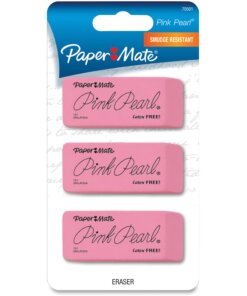 Paper Mate Pink Pearl Eraser - Pink - Rubber - 3 / Pack - Soft, Pliable, Smudge-free, Latex-free, Beveled Edge