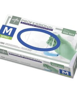 Medline Professional Series Aloetouch Gloves - Medium Size - Green - Beaded Cuff, Latex-free, Powder-free, Non-sterile, Textured - For Laboratory Application - 100 / Box - 5.9 mil Thickness - 9.50" Glove Length