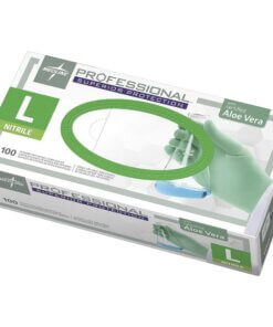 Medline Professional Series Aloetouch Gloves - Large Size - Green - Beaded Cuff, Latex-free, Powder-free, Non-sterile, Textured - For Laboratory Application - 100 / Box - 5.9 mil Thickness - 9.50" Glove Length