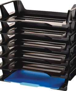 Officemate Achieva Side Loading Letter Trays - 6 Tier(s) - 15" Height x 15.1" Width x 8.9" Depth - Compact, Stackable, Handle, Portable - 30% Recycled - Black - Plastic - 6 / Pack