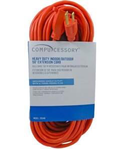 Compucessory Heavy-duty Indoor/Outdoor Extension Cord - 16 Gauge - 125 V AC13 A - Orange - 50 ft Cord Length - 1