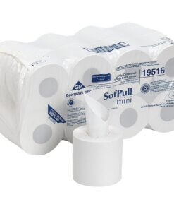SofPull Centerpull Mini Toilet Paper - 2 Ply - 5.25" x 8.50" - 500 Sheets/Roll - White - Fiber - Perforated, Center Pull, Soft - For Bathroom - 16 Rolls Per Carton - 16 / Carton