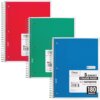 Mead 5-subject Spiral Notebook - 180 Sheets - Wire Bound - College Ruled - 7 1/2" x 10 1/2" - White Paper - Blue, Green, Red Cover - Divider, Compact, Subject - 1 Each