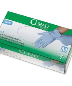 Curad Powder-free Nitrile Disposable Exam Gloves - Medium Size - Full-Textured Design - Blue - Powder-free, Disposable, Latex-free, Beaded Cuff, Non-sterile, Chemical Resistant - For Medical - 150 / Box - 9.50" Glove Length