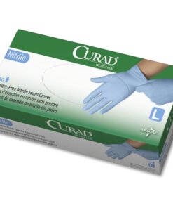 Curad Powder-free Nitrile Disposable Exam Gloves - Large Size - Full-Textured Design - Blue - Powder-free, Disposable, Latex-free, Beaded Cuff, Non-sterile, Chemical Resistant - For Medical - 150 / Box - 9.50" Glove Length