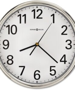 Howard Miller Hamilton Wall Clock - Analog - Quartz - White Main Dial - Silver/Plastic Case - Polished Silver Finish