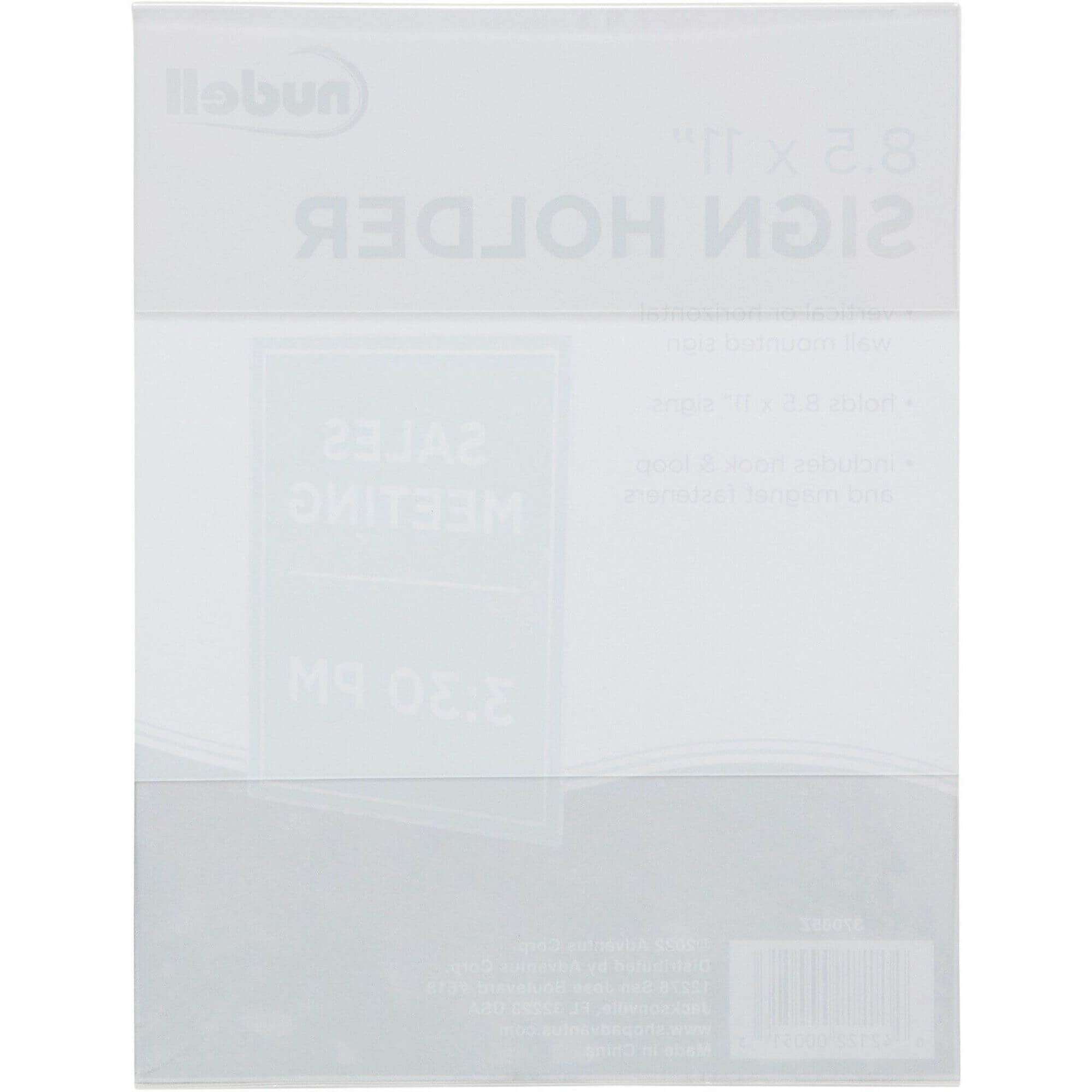 Golite nu-dell Cubicle Sign Holder - 1 Each - 8.5" Width x 11" Height - Rectangular Shape - Hook & Loop Fastener Closure - Acrylic - Clear