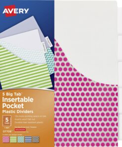 Avery&reg; Big Tab Insertable Plastic Pocket Dividers - 180 x Divider(s) - 180 Tab(s) - 5 - 5 Tab(s)/Set - 9.3" Divider Width x 11.13" Divider Length - 3 Hole Punched - Multicolor Plastic Divider - Clear Plastic Tab(s) - 36 / Carton