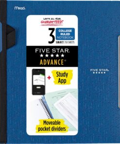 Mead College Ruled Subject Notebooks - 150 Pages - Spiral - 11" x 10.1" - AssortedPlastic Cover - Tab, Divider, Durable, Subject, Snag Resistant, Expandable Pocket, Pen Loop - 1 Each