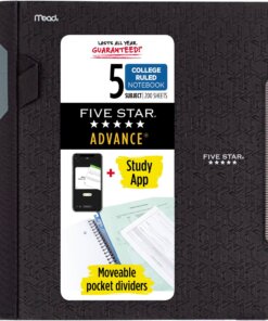 Mead College Ruled Subject Notebooks - 200 Pages - Spiral - 11" x 10.2" - AssortedPlastic Cover - Tab, Divider, Durable, Subject, Snag Resistant, Expandable Pocket, Pen Loop - 1 Each