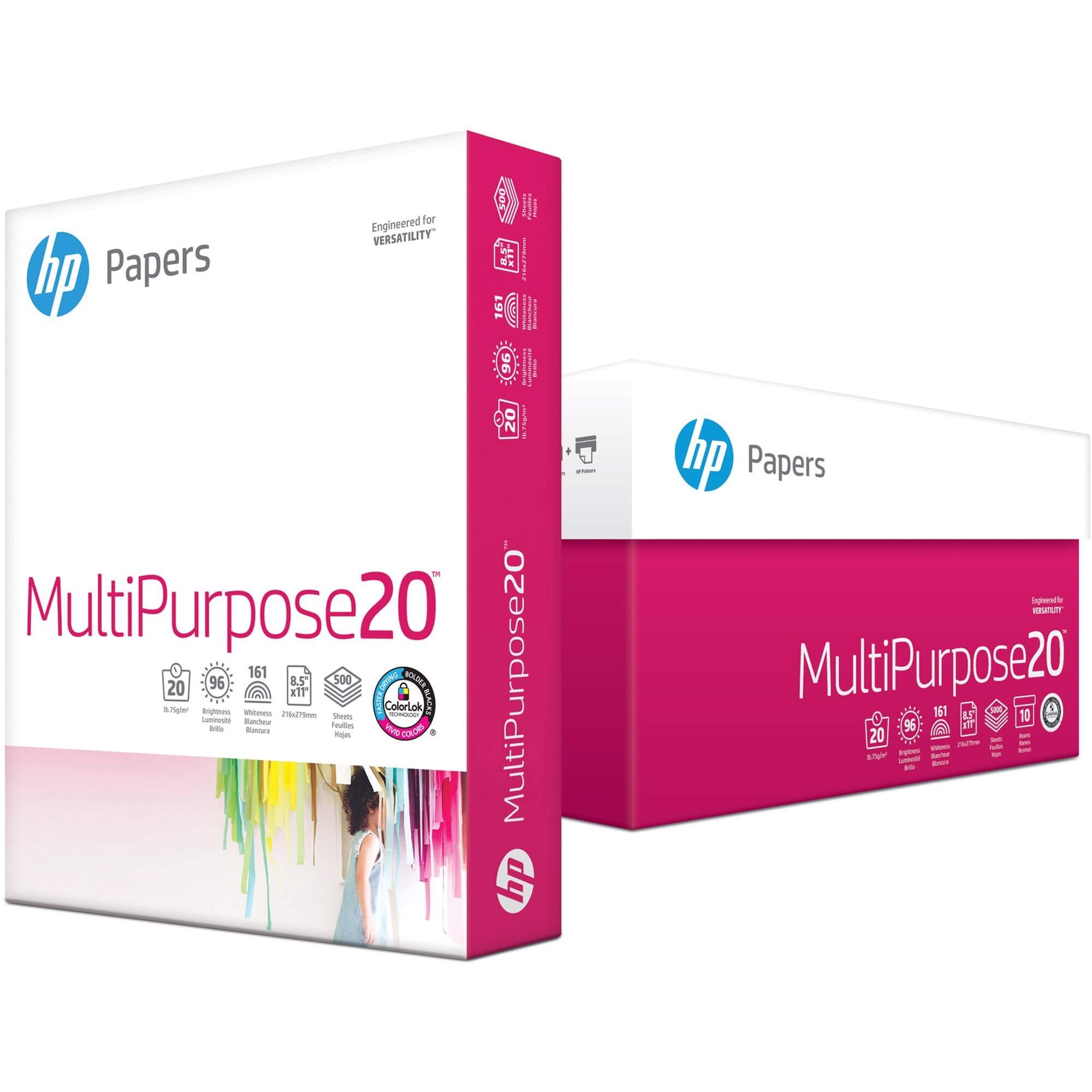 HP Papers Multipurpose20 Copy Paper - White - 96 Brightness - Letter - 8 1/2" x 11" - 20 lb Basis Weight - Smooth - 10 / Carton - FSC - Quick Drying, Smear Resistant
