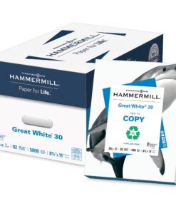 Hammermill Great White Recycled Copy Paper - White - 92 Brightness - Letter - 8 1/2" x 11" - 20 lb Basis Weight - 400 / Pallet - FSC - Acid-free, Archival-safe, Jam-free
