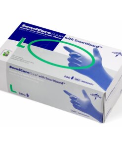 Medline SensiCare Ice Blue Nitrile Exam Gloves - Large Size - Dark Blue - Powder-free, Comfortable, Chemical Resistant, Latex-free, Beaded Cuff, Textured Fingertip, Non-sterile, Durable - For Medical - 250 / Box - 9.50" Glove Length