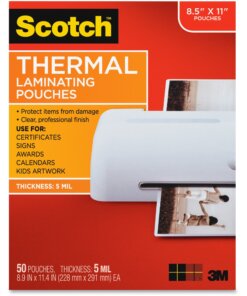 Scotch Thermal Laminating Pouches - Laminating Pouch/Sheet Size: 8.90" Width x 11.40" Length x 5 mil Thickness - Glossy - for Photo, Document, Schedule, Presentation, Phone List, Certificate, Sign, Award, Calendar, Artwork - Double Sided, Photo-safe - Clear - 50 / Pack