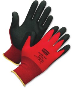 NORTH NorthFlex Red XL Work Gloves - Polyvinyl Chloride (PVC) Coating - 10 Size Number - X-Large Size - Red, Black - Soft, Flexible, Lightweight, Comfortable, Knitted Cuff, Firm Wet Grip, Knit Wrist, Firm Wet Grip - For Manufacturing, Construction, Agriculture, Municipal Service, General Purpose - 2 / Pair