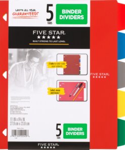 Five Star Multicolor 5-tab Binder Dividers - 5 x Divider(s) - 9.1" Divider Width x 11" Divider Length - 8.50" Width x 11" Length - 3 Hole Punched - Red Plastic, Blue, Orange, Purple, Green Divider - 1 / Pack